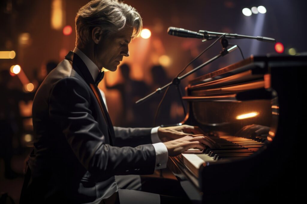 Pianist playing concert piano